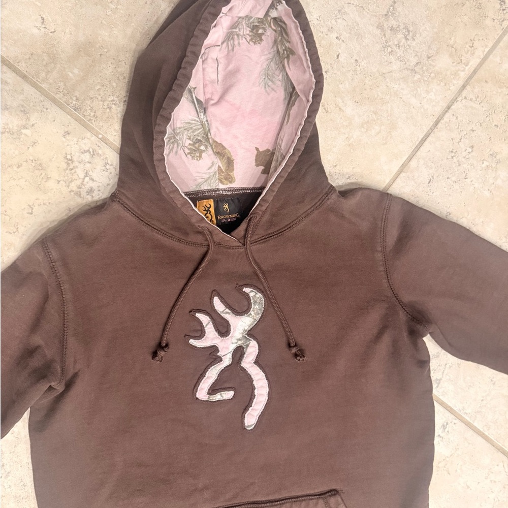 Browning Brown Hoodie with Pink Camo Interior